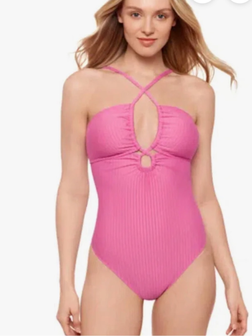 Salt + Cove Pink Ribbed One-Piece with Crisscross Halter